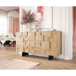 Komoda Puzzle 145x40x80 cm přírodní dub 3 dvířka kov černá obraz
