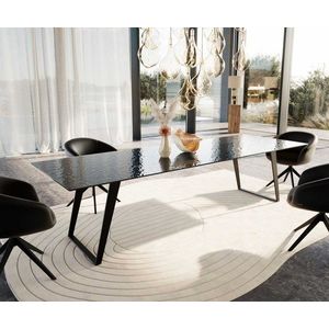 Jídelní stůl Edge 300x100 Reliéfní sklo kouřově černá 3D design obraz