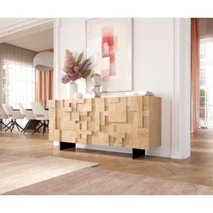 Příborník Puzzle 175 cm přírodní dub 3 dvířka podnož kov černá obraz