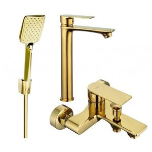 MEXEN/S Royo R62 Set umyvadlové a vanové baterie s příslušenstvím, zlatá 72213R62-50 obraz
