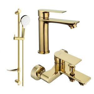 MEXEN/S Mexen Royo DF05 Set umyvadlové a vanové baterie s příslušenstvím zlata 72203DF05-50 obraz