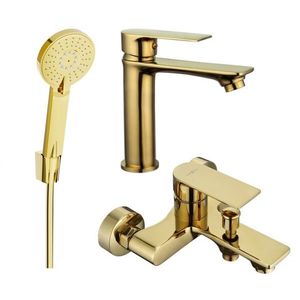 MEXEN/S Royo R40 Set umyvadlové a vanové baterie s příslušenstvím, zlato 72203R40-50 obraz