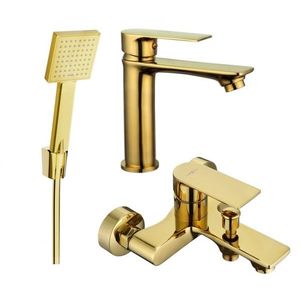 MEXEN/S Mexen Royo R45 Set umyvadlové a vanové baterie s příslušenstvím zlata 72203R45-50 obraz