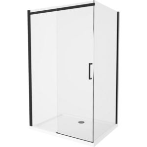 MEXEN/S Omega sprchový kout 130x100, transparent, černá + bílá vanička se sifonem 825-130-100-70-00-4010B obraz