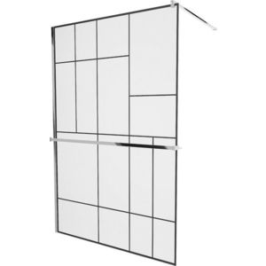 MEXEN/S KIOTO Sprchová zástěna WALK-IN s poličkou a držákem ručníků 100 x 200, transparent/černá 8 mm, chrom 800-100-121-01-78 obraz