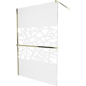 MEXEN/S KIOTO Sprchová zástěna WALK-IN s poličkou a držákem ručníků 90 x 200, transparent/bialy bílý vzor, zlatá 800-090-121-50-85 obraz