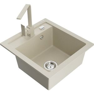 MEXEN/S Vito granitový dřez 1-miska včetně baterie Rita, béžová 6503-69-670300-69 obraz