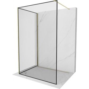 MEXEN/S Kioto Sprchová zástěna WALK-IN 90 x 90 cm, černý vzor, zlatá 800-090-212-50-70-090 obraz