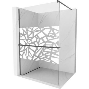 MEXEN/S Kioto+ Sprchová zástěna s poličkou WALK-IN 90 x 200 cm, bílá vzor, grafit kartáčovaná 800-090-121-66-85 obraz
