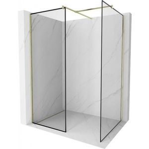 MEXEN/S Kioto Sprchová zástěna Walk-in 90 x 90 cm, černý vzor, zlatá kartáčovaná 800-090-202-55-70-090 obraz