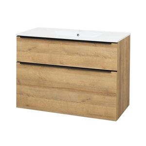 Mereo Mailo, koupelnová skříňka s keramickým umyvadlem 101 cm, dub Riviera, černé madlo CN522B obraz