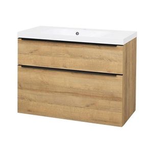 Mereo Mailo, koupelnová skříňka s umyvadlem z litého mramoru 101 cm, dub Riviera, černé madlo CN522MB obraz