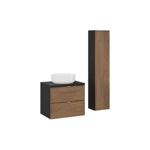 Comad Koupelnová sestava s deskou, skříňkami a umyvadlem Talia Casella 60 cm černý mat/dub casella obraz