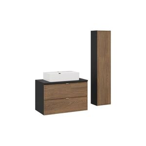 Comad Koupelnová sestava s deskou, skříňkami a umyvadlem Talia Casella 80 cm černý mat/dub casella obraz
