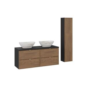 Comad Koupelnová sestava s deskou, skříňkami a umyvadly Talia Casella 120 cm černý mat/dub casella obraz