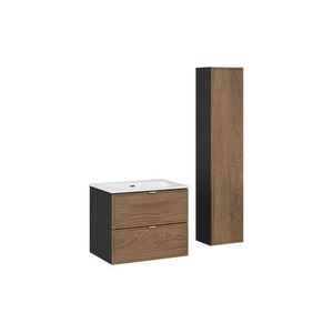 Comad Koupelnová sestava s deskou, skříňkami a zápustným umyvadlem Talia Casella 60 cm černý mat/dub casella obraz
