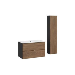 Comad Koupelnová sestava s deskou, skříňkami a zápustným umyvadlem Talia Casella 80 cm černý mat/dub casella obraz
