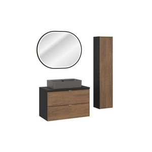 Comad Koupelnová sestava s deskou, skříňkami, umyvadlem a zrcadlem Talia Casella 80 cm černý mat/dub casella obraz