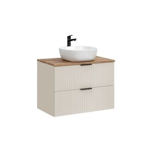 Comad Závěsná skříňka Adele Cashmere Smile s deskou a umyvadlem 80 cm kašmír/dub wotan obraz