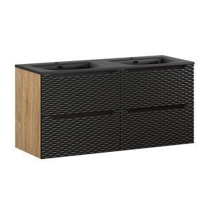 Comad Závěsná skříňka Ocean Sky se zápustnými umyvadly 120 cm černá/dub olejovaný obraz