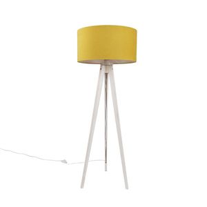 Vloerlamp tripod wit met stoffen kap geel 50cm - Tripod Classic obraz