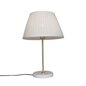 Retro stolní lampa mosazná s plisovaným stínítkem krémová 35 cm - Kaso obraz