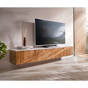 TV stolek Bahan 200 cm teak mango 4 dvířka mramor bílá závěsné obraz