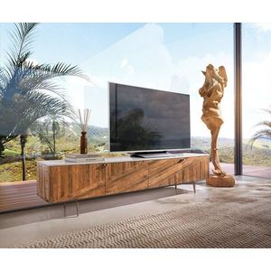 TV stolek Bahan 200 cm mango teak 4 dvířka mramor bílá obraz
