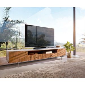 TV stolek Bahan 220 cm mango teak 2 dvířka 2 zásuvky 1 obraz