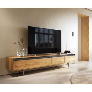 TV stolek Stonegrace 240 cm přírodní dub 4 dvířka podnož oválná obraz