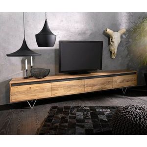 TV stolek Stonegrace 240 cm akácie přírodní břidlice 4 dvířka obraz