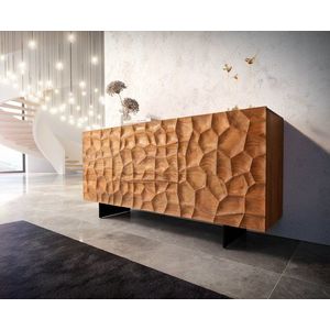 Komoda Solu 175 cm přírodní akácie 2 dvířka 3 zásuvky 3D obraz