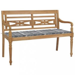 Lavice Batavia s šedou károvanou poduškou 120 cm masivní teak obraz