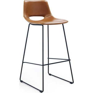 Koňakově hnědá barová židle z imitace kůže (výška sedáku 76 cm) Zahara – Kave Home obraz