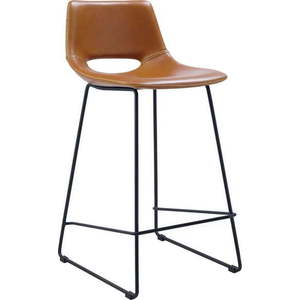 Koňakově hnědá barová židle z imitace kůže (výška sedáku 65 cm) Zahara – Kave Home obraz