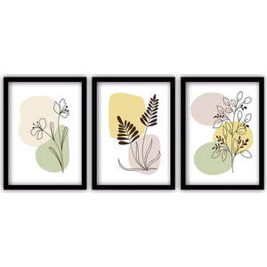 Sada 3 obrazů v černém rámu Vavien Artwork Floral, 35 x 45 cm obraz