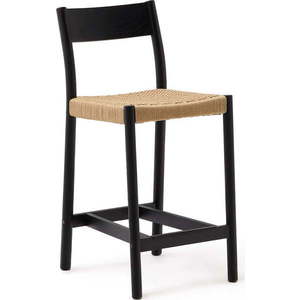Černá/v přírodní barvě barová židle z dubového dřeva (výška sedáku 65 cm) Yalia – Kave Home obraz