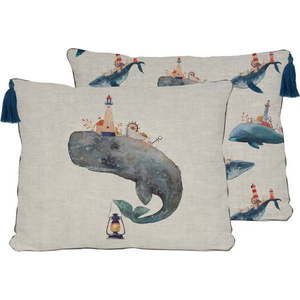 Polštář s příměsí lnu Little Nice Things Whale, 50 x 35 cm obraz