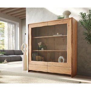 Vitrína Live Edge 140x150 cm přírodní akácie 2 dvířka 2 šuplíky obraz