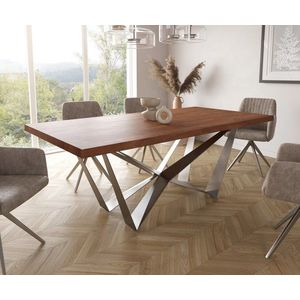 Jídelní stůl Edge 200x100cm XL akácie hnědá podnož plochá ocel obraz