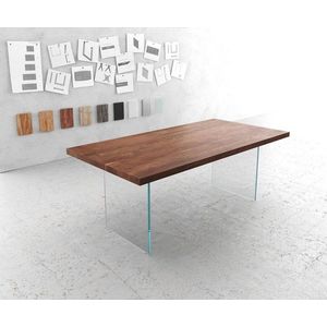 Jídelní stůl Edge 200x100 cm XL akácie hnědá skleněná podnož obraz
