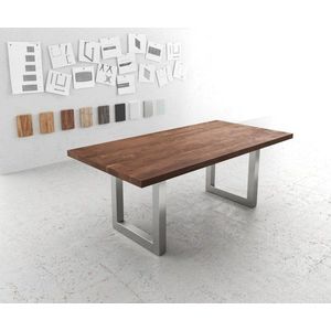 Jídelní stůl Edge 200x100 XL akácie hnědá nerezová ocel široká obraz