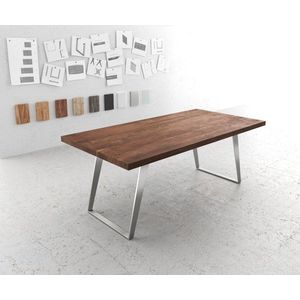 Jídelní stůl Edge 200x100 XL akácie hnědá nerezová ocel šikmá obraz