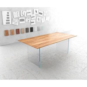 Jídelní stůl Edge 200x100 cm přírodní akácie skleněná podnož obraz