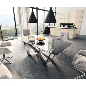 Jídelní stůl Edge 200x100 reliéfní sklo kouřové černé 3D design obraz