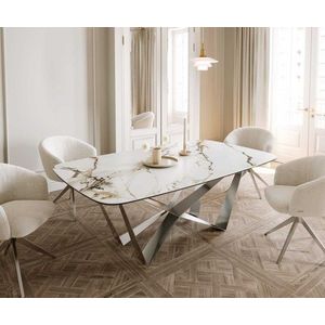 Jídelní stůl Edge oválný 200x100 keramika Calacatta Luxe bílo obraz