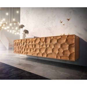 TV stolek Solu 175 cm přírodní akácie 2 dvířka 2 zásuvky 3D obraz