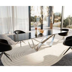 Jídelní stůl Edge 300x100 reliéfní sklo kouřově černá 3D design obraz
