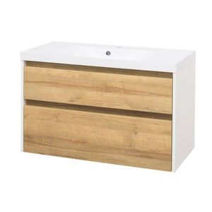 Mereo Opto, koupelnová skříňka s umyvadlem z litého mramoru 101 cm, bílá/dub Riviera CN932M obraz
