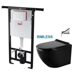 ALCADRAIN Jádromodul předstěnový instalační systém bez tlačítka + WC MEXEN LENA ČERNÁ Rimless + SEDÁTKO AM102/1120 X ME01 obraz